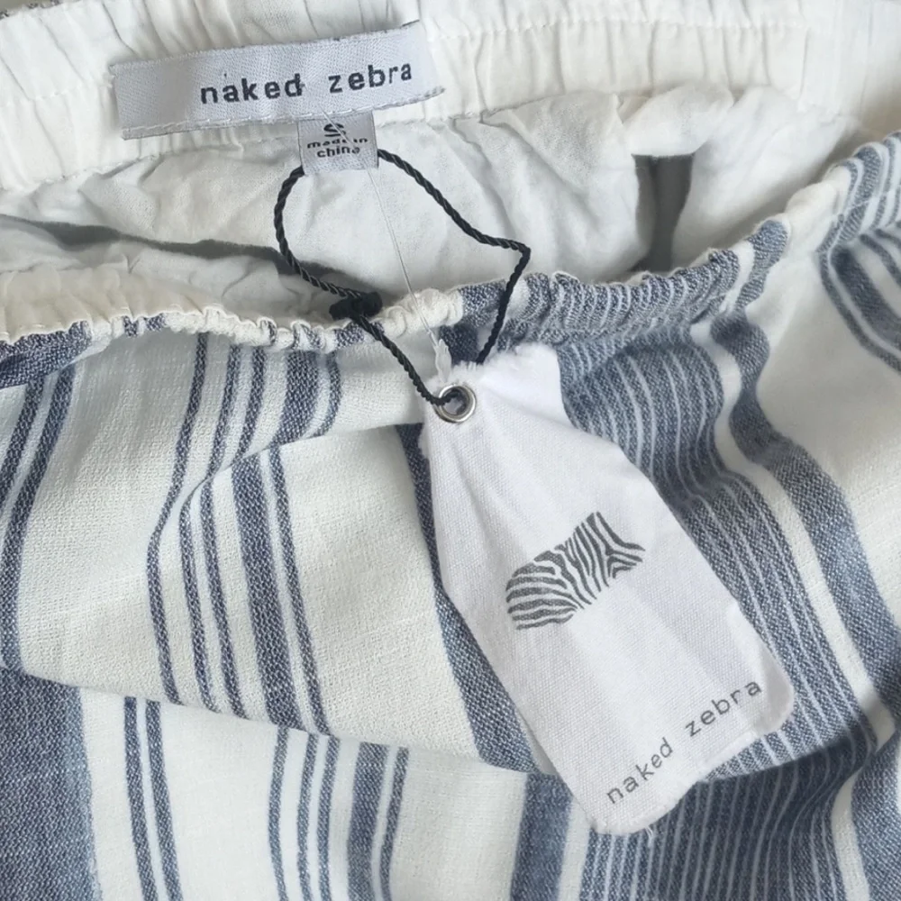 Naked Zebra Denim Blue & White Stripe Rayon Strapless Cropped Pantsuit Jumper S - Picture 5 of 11